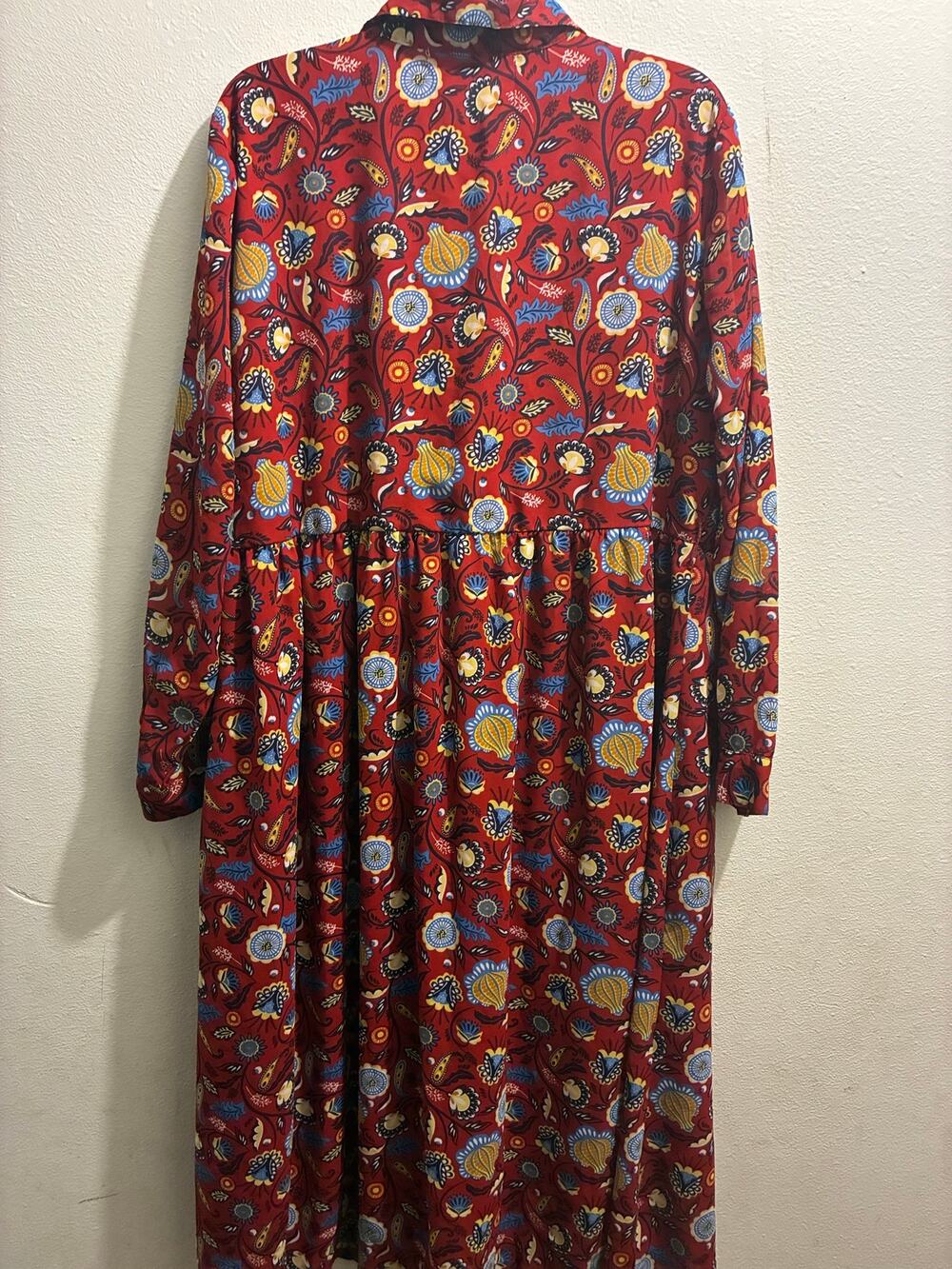 Margaux Riviera Boho Paisley Floral Button Front Maxi Dress Red Size 2X Plus